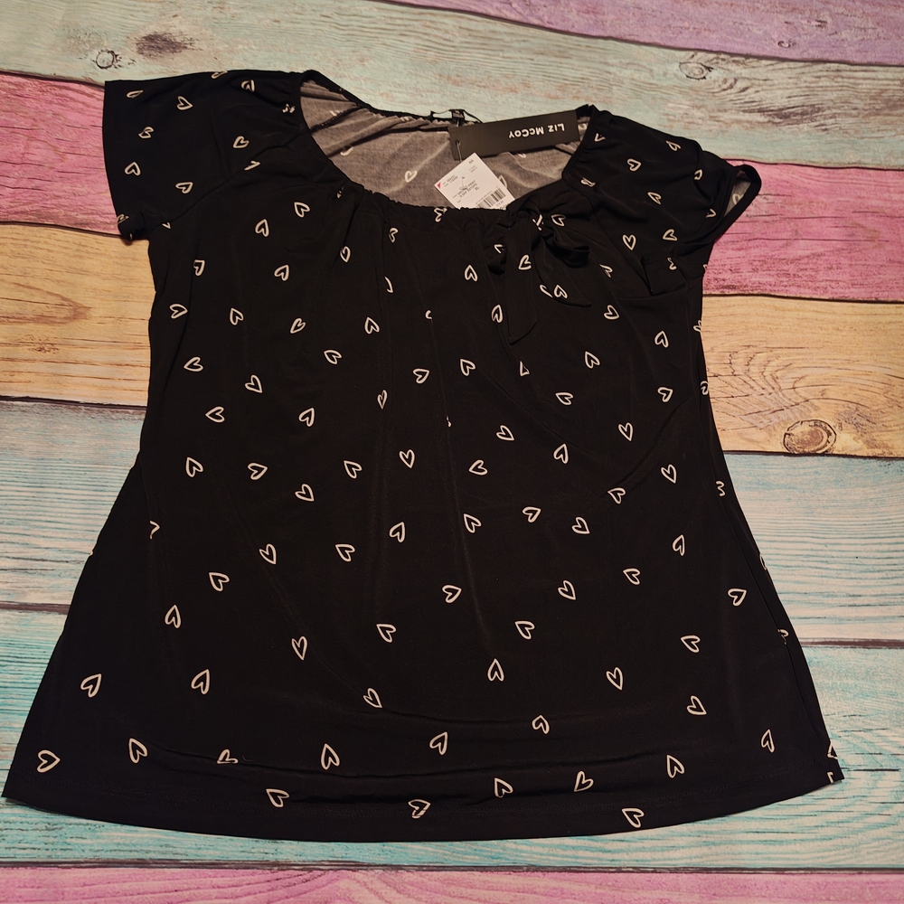 Liz Mccoy XL Black Heart Pattern Blouse #0579